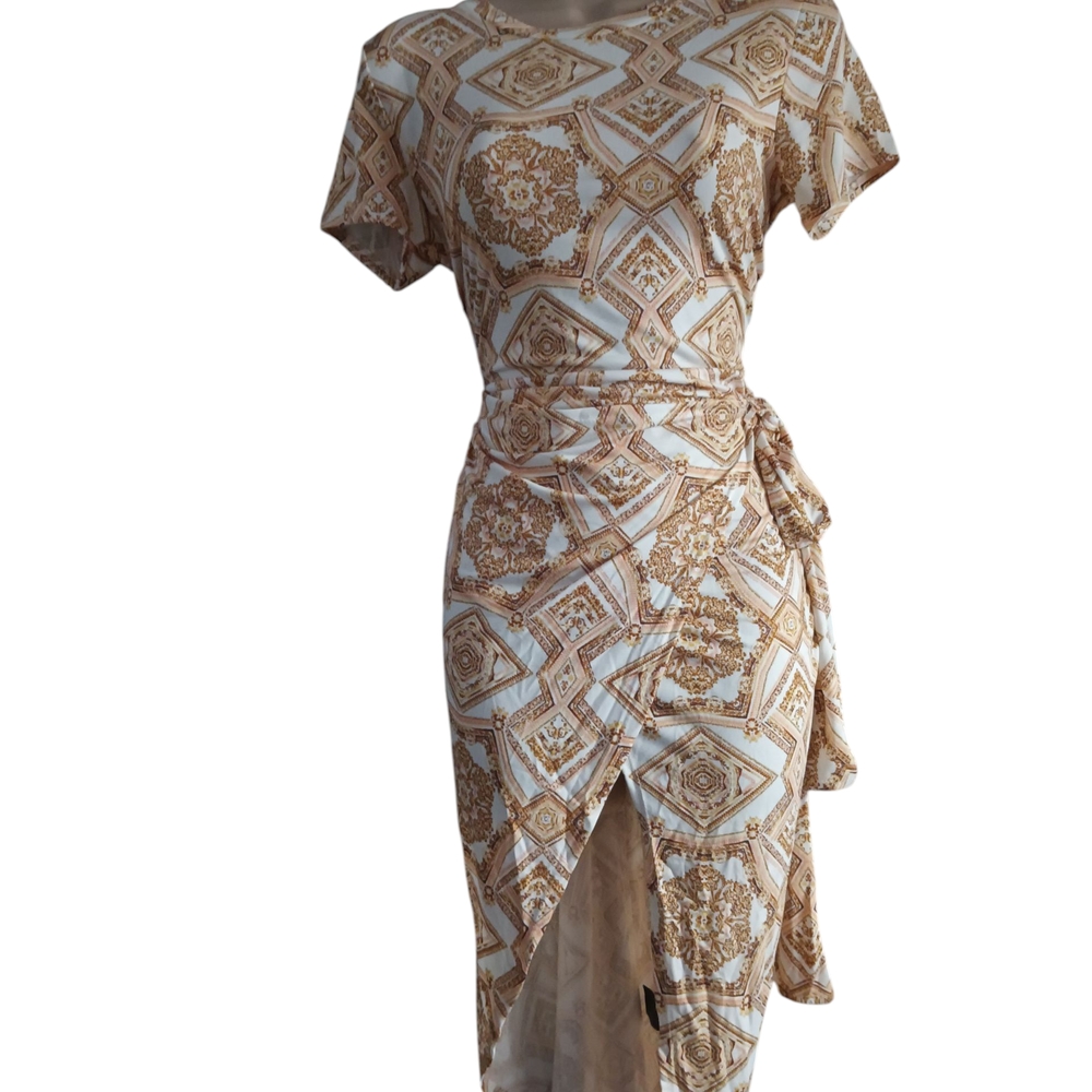 Elegant Asymmetrical Skirt in Cream and Brown
